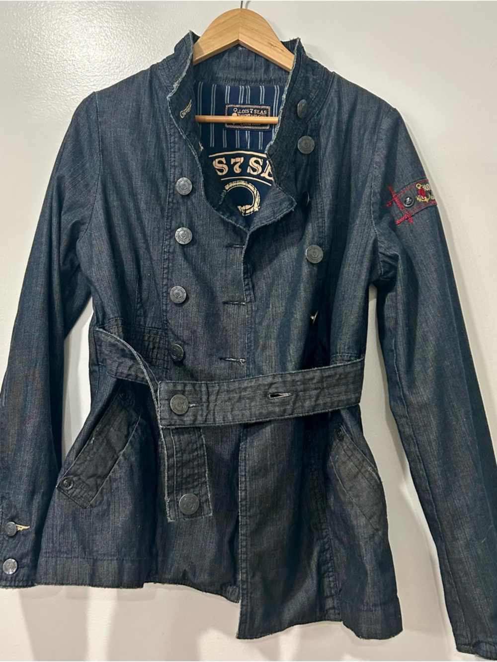 Women's Dark Indigo Denim Military-Style Jacket with Belt